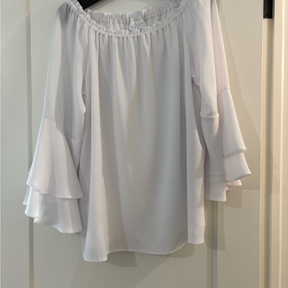 White Ruffle Sleeve Blouse